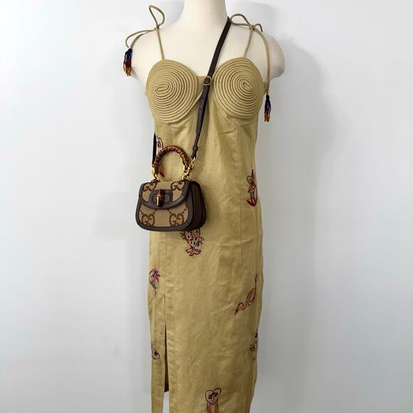 GUCCI 1947 Monogram Jumbo GG Textured Mini Bag Bamboo Top Handle in Camel Auth. - Picture 3 of 16